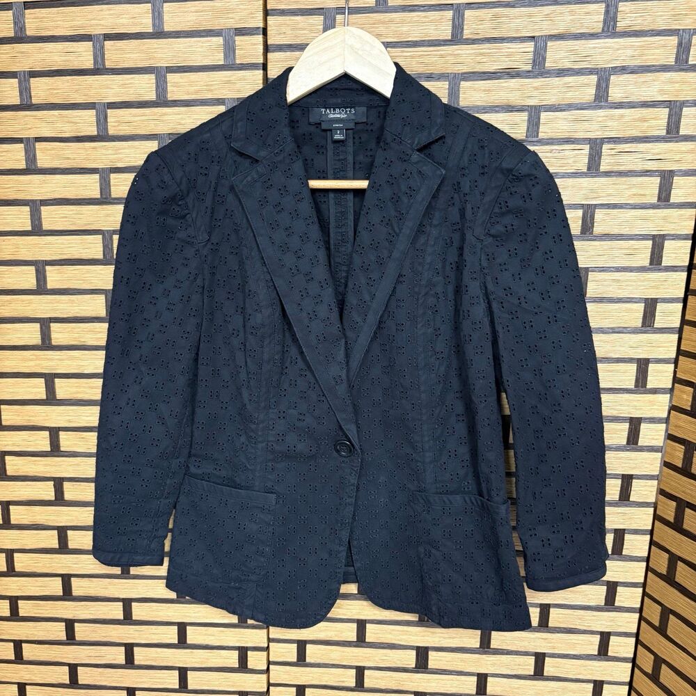 Talbots Stretch Black‎ Eyelet Blazer Size 2